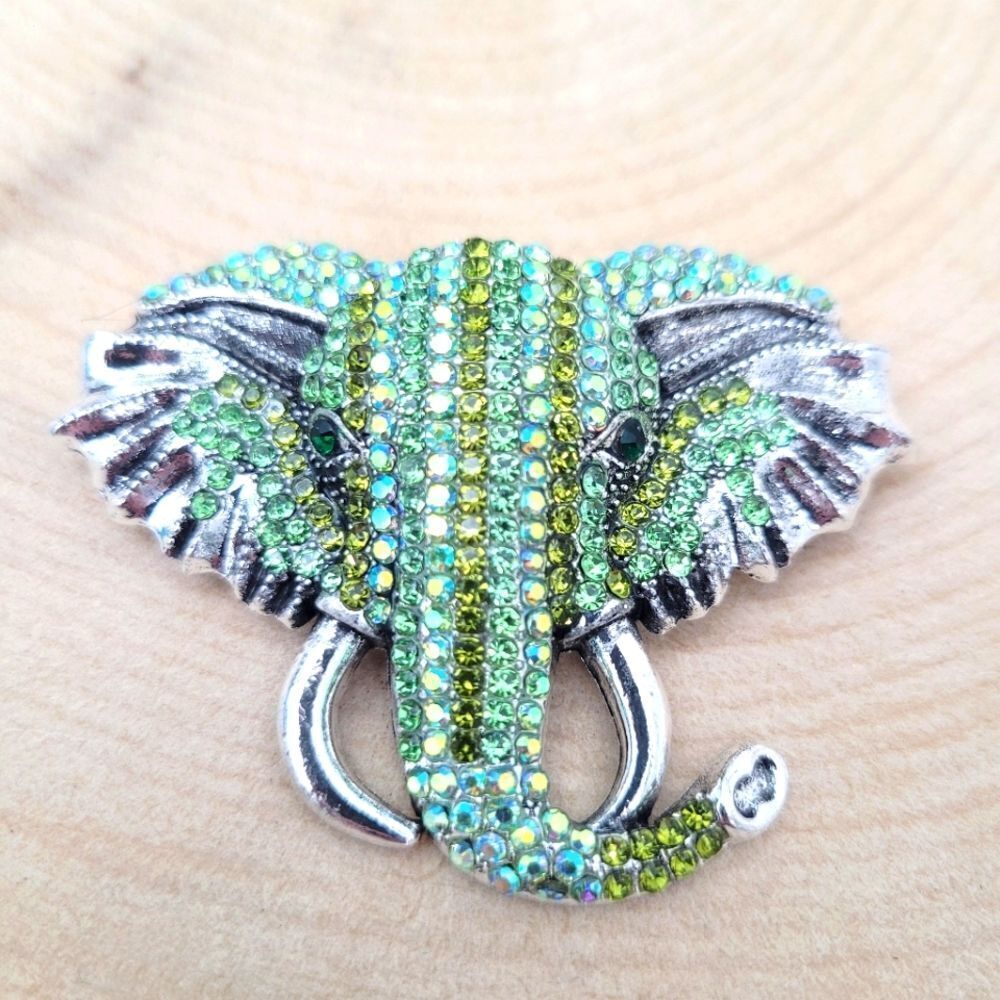 Brand New 2 In 1 Green Silver Elephant Rhinestone Brooch Pin & Pendant